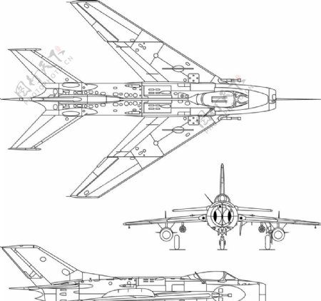 米格19战斗机线稿图片