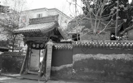 黑白寺庙图片