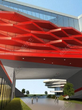 红色商业楼建筑效果图片