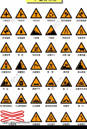 交通类量矢标志警告标志图片