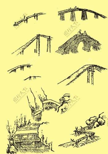 国画古桥梁图片