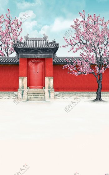 中国风庭院围墙图片
