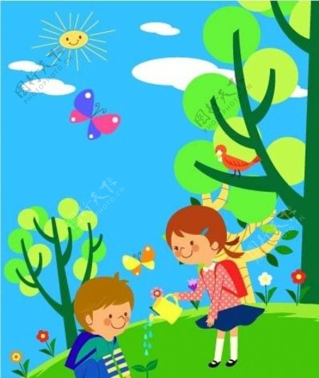 儿童植树图片
