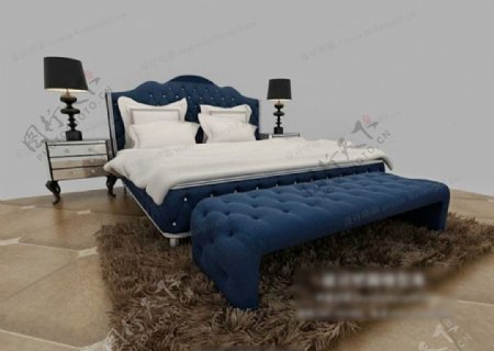 蓝色欧式床图片