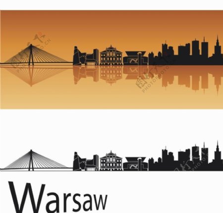 波兰华沙城市建筑剪影图片