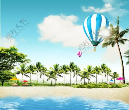 沙滩上的热气球图片