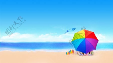 海滩彩伞图片