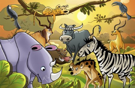 手绘卡通动物世界图片