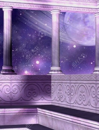 紫色温馨浪漫圆月背景影楼背景图片