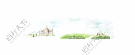 蓝天白云草地城堡图片