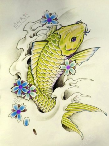 阿亮传统刺青画集跃池鲤黄色图片