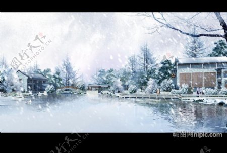 冬天园林景观设计PSD素材图片