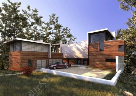 现代创意别墅3D场景模型图片