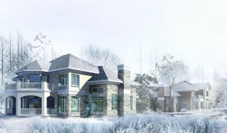 高清雪中别墅背景图片
