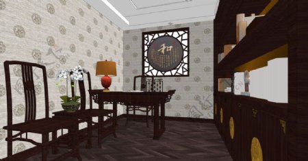 中式风格样板间书房图片