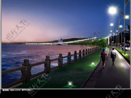 PSD精细分层城市海边夜色风景图片