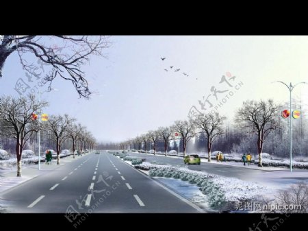 道路交通景观设计效果图PSD素材图片