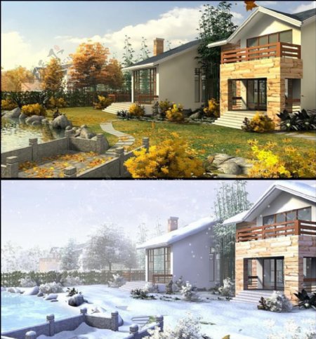 max模型小院秋景与冬景图片