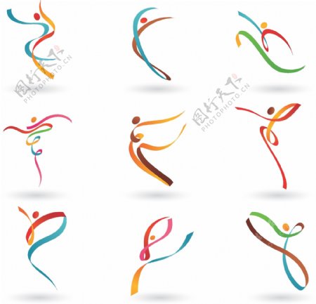七彩线条舞蹈人物标志图片