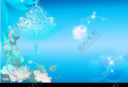 蓝色梦幻花朵背景psd分层素材图片