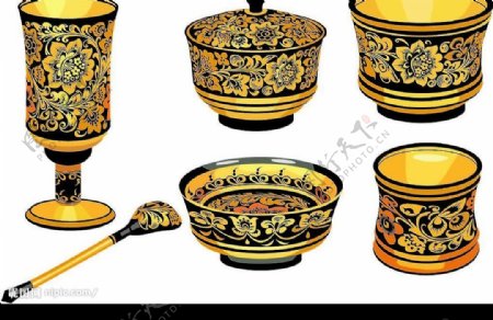 中国古典金色器皿图片