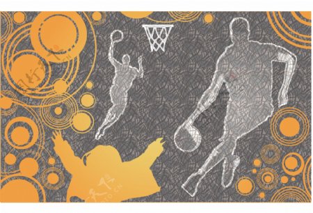 手绘篮球运动剪影图片
