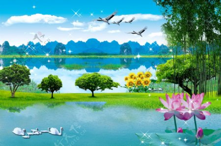 湖与池塘美丽风景广告素材图片