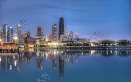 芝加哥市中心除夜美景图片
