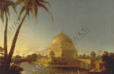 寺院风景油画图片