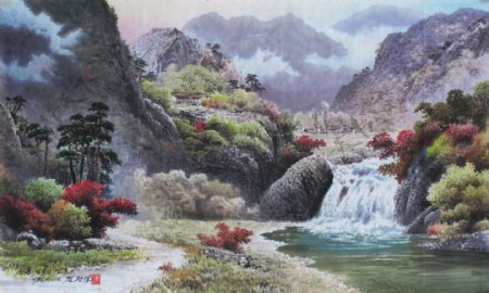 朝鲜山水国画图片