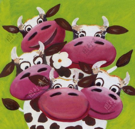 奶牛草场油画图片