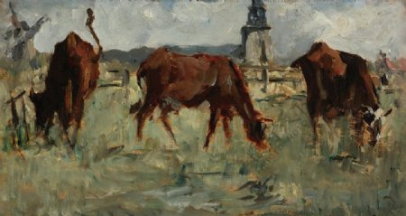马奈油画作品牛在牧场图片