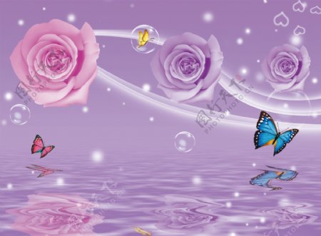 紫色浪漫玫瑰花水纹图片