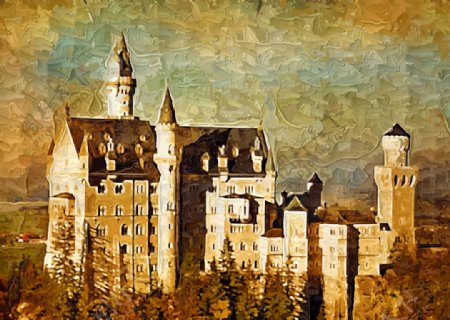 抽象画城堡油画装饰画图片