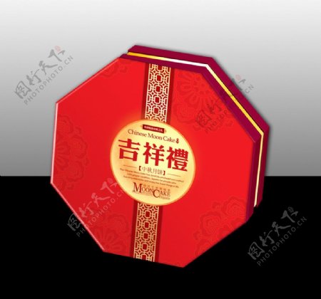 红色传统八角月饼盒平面图图片