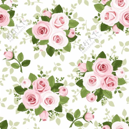 粉色玫瑰花束无缝背景图片