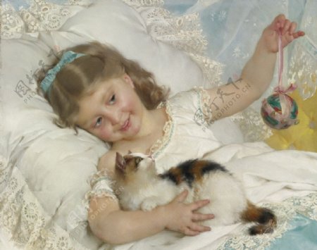 小女孩与猫图片