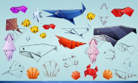 海底卡通可爱动物折纸图片