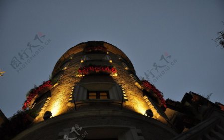 茵特拉根酒店建筑夜景写真图片