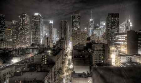 繁华城市街道夜景图片