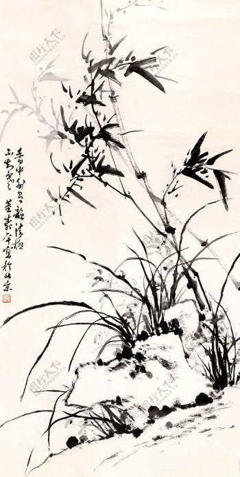 兰草竹石图图片