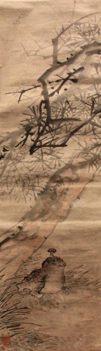 齐白石松树蟾蜍图片
