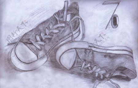 手绘球鞋铅笔素描图片