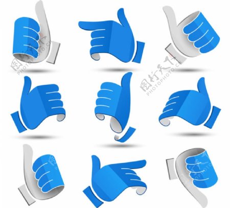 蓝色3d立体手势矢量素材图片