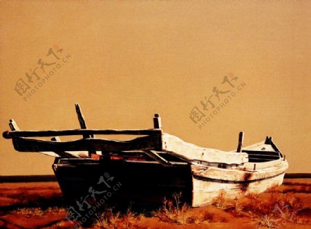 野滩上的小木船图片
