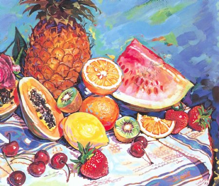 油画桌上的水果图片