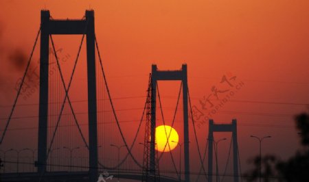 夕阳下的泰州长江大桥图片