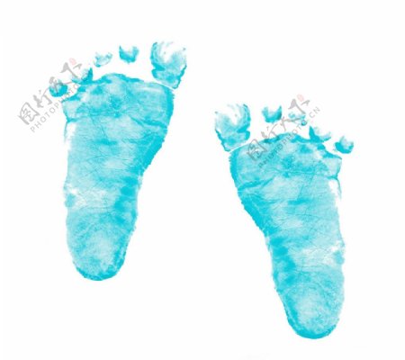 蓝色水彩脚印图片