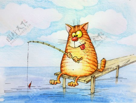 猫咪钓鱼图片