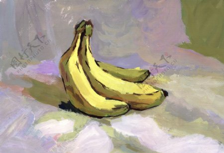 手绘水粉画香蕉图片